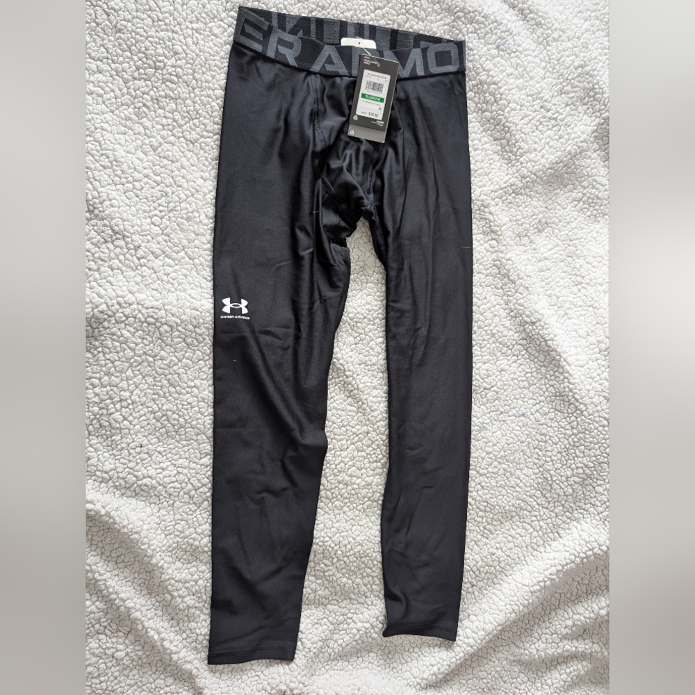 Boys Youth Large Under Armour Charcoal and Black HeatGear Leggings